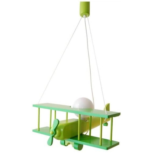 Lampadario a sospensione per cameretta bimbo, aereo in legno 45cm X 42 cm. Colore verde.
