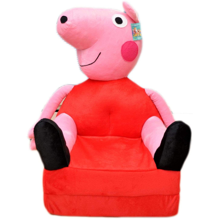 Poltrona, poltroncina apribile, divanetto per bambini in morbido peluche. Divano e giocattolo Piggy.