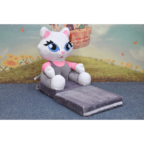 Poltrona, poltroncina apribile, divanetto per bambini in morbido peluche. Divano e giocattolo Kitty Grigio.