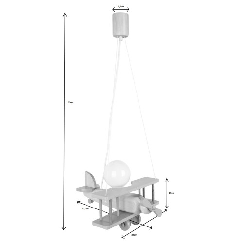 Lampadario a sospensione per cameretta bimbo, aereo in legno 32cm X 30 cm. Colore rosa/bianco.