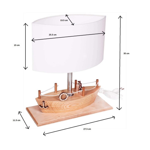 Lampada da tavolo,  per cameretta,  barca in legno. 2