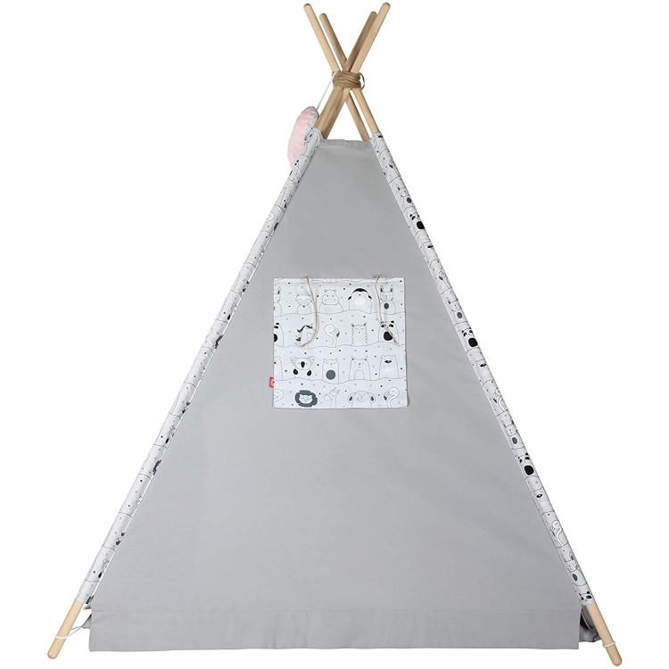 Bambi® Tenda indiana teepee in tessuto per cameretta bambini con tappetino e 3 simpatici cuscini. Tipi 3 Animali. (celeste)