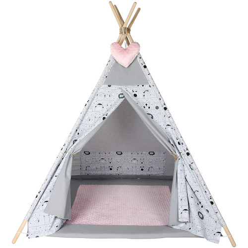 Bambi® Tenda indiana teepee in tessuto per cameretta bambini con tappetino e 3 simpatici cuscini. Tipi 3 Animali. (celeste) 2