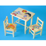 Set in legno tavolino con 2 sedie per cameretta bambini. M8-DORA L'ESPLORATRICE.