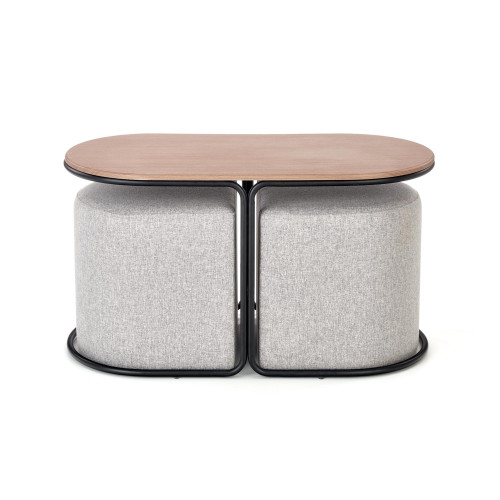 Tavolino Ovale Rustico per Soggiorno Loft con Pouf 2