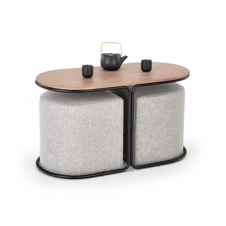 Tavolino Ovale Rustico per Soggiorno Loft con Pouf