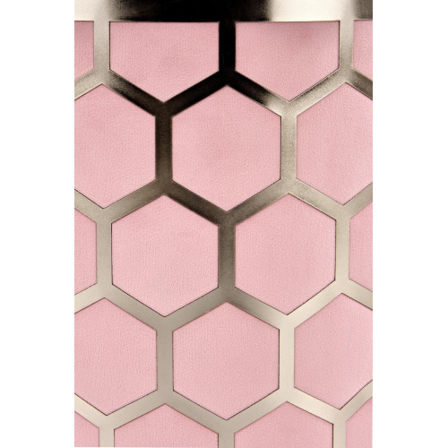 AQUA-R. Elegante pouf glamour in velluto rosa chiaro con base in acciaio.