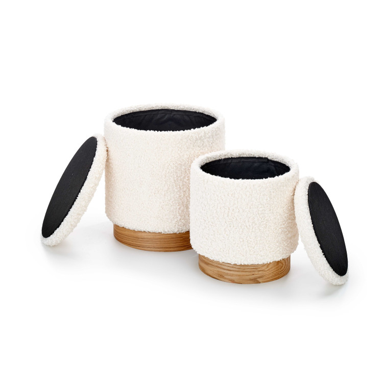 CANCUN. set di 2 pouf con contenitore,  creme / naturale.