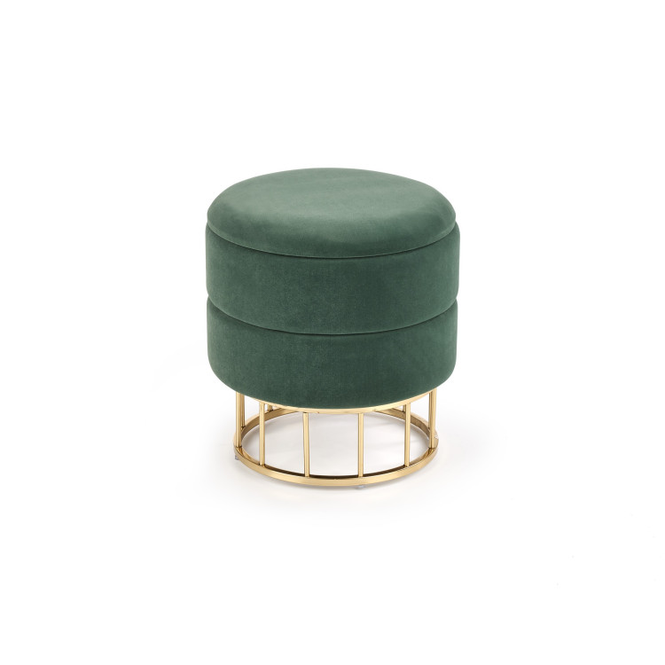 MINTY. Pouf, sgabello in stile loft con contenitore portaoggetti. Colore  verde scuro/oro.