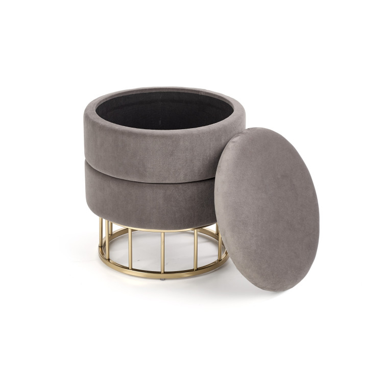 MINTY. Pouf, sgabello in stile loft con contenitore portaoggetti. Colore grigio chiaro.