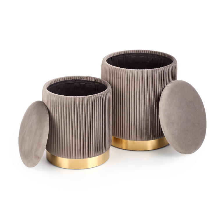 MONTY. Set di 2 pouf con contenitore portaogetti. Poufs in velluto di colore grigio.