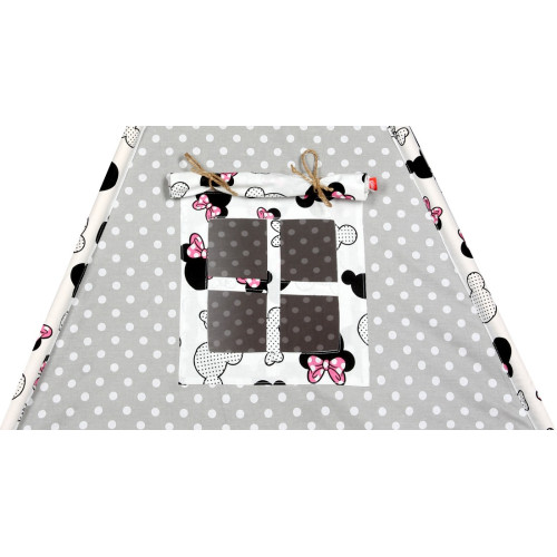 Tenda Teepee in tessuto indiano per la cameretta  bambini con tappetino e 3 simpatici cuscini a forma di topolino.