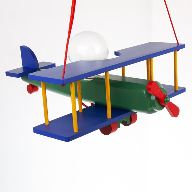 Lampadario a sospensione per cameretta bimbo , aereo in legno 45cm X 42cm.  Multicolore