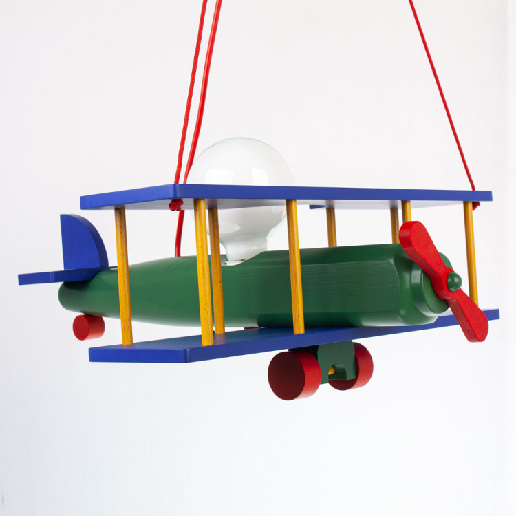 Lampadario a sospensione per cameretta bimbo , aereo in legno 45cm X 42cm.  Multicolore
