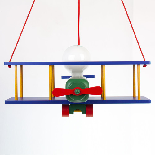 Lampadario a sospensione per cameretta bimbo , aereo in legno 45cm X 42cm.  Multicolore