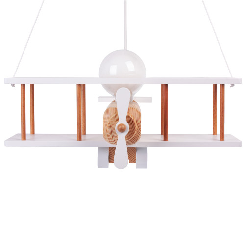 Lampadario a sospensione per cameretta bimbo, aereo in legno 45cm X 42 cm.Colore bianco/legno naturale.