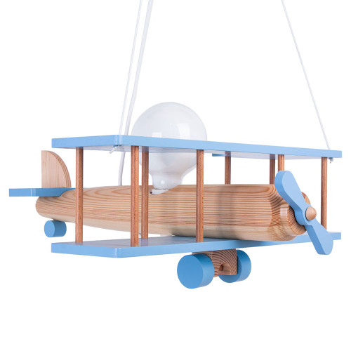 Lampadario a sospensione per cameretta bimbo , aereo in legno 45cm X 42cm.  Colore celeste/legno naturale 2