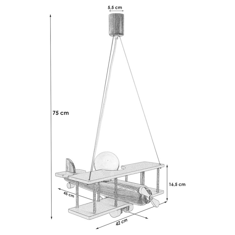 misure Lampadario a sospensione per cameretta bimbo , aereo in legno 45cm X 42cm