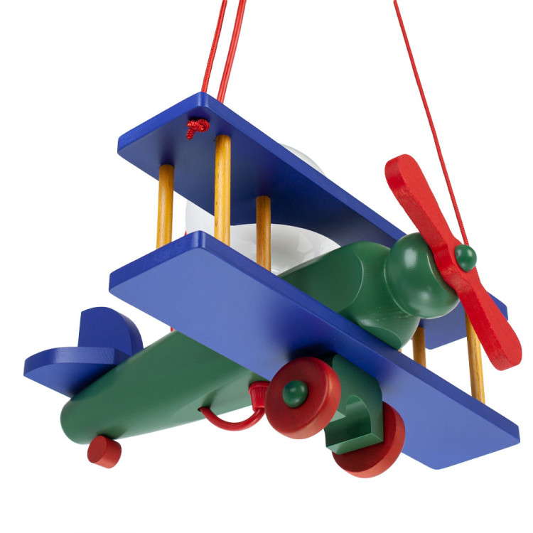 Lampadario a sospensione per cameretta bimbo, aereo in legno 32cm X 30 cm. Colore - multicolore