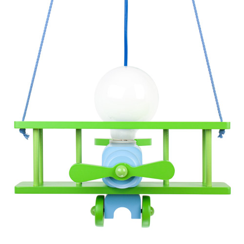 Lampadario a sospensione per cameretta bimbo, aereo in legno 32cm X 30 cm. Colore verde/celeste