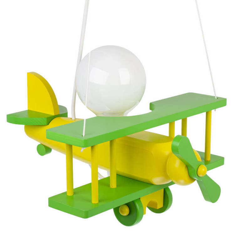 Lampadario a sospensione per cameretta bimbo, aereo in legno 32cm X 30 cm. Colore giallo/verde