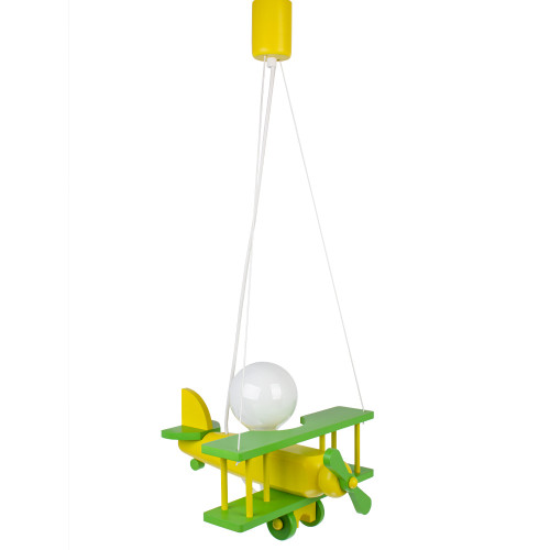 Lampadario a sospensione per cameretta bimbo, aereo in legno 32cm X 30 cm. Colore giallo/verde 2