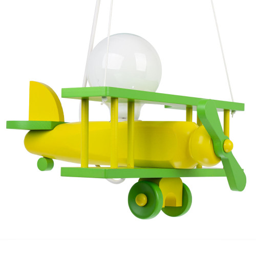 Lampadario a sospensione per cameretta bimbo, aereo in legno 32cm X 30 cm. Colore giallo/verde