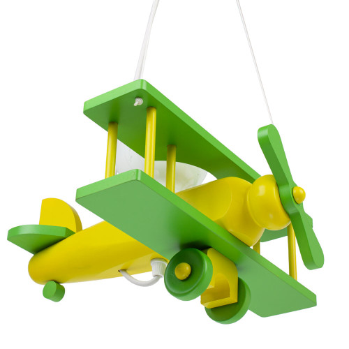 Lampadario a sospensione per cameretta bimbo, aereo in legno 32cm X 30 cm. Colore giallo/verde