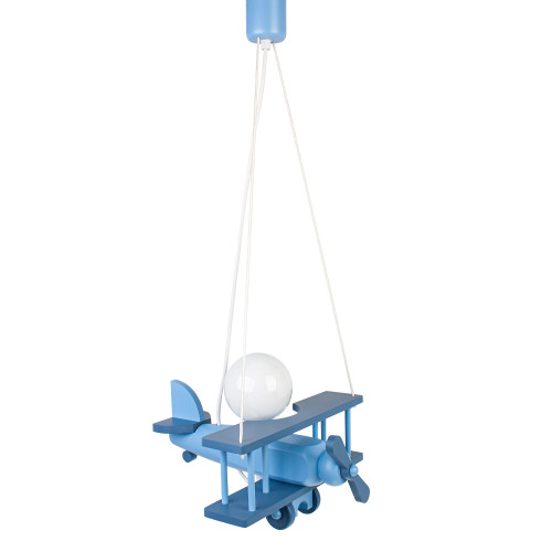 Lampadario a sospensione per cameretta bimbo, aereo in legno 32cm X 30 cm. Colore celeste.