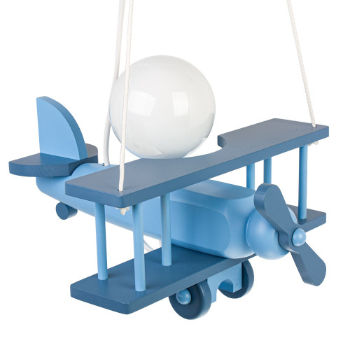 Lampadario a sospensione per cameretta bimbo, aereo in legno 32cm X 30 cm. Colore celeste