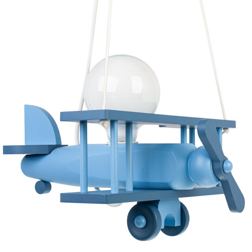 Lampadario a sospensione per cameretta bimbo, aereo in legno 32cm X 30 cm. Colore celeste.