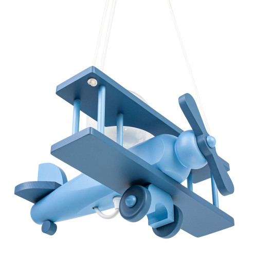 Lampadario a sospensione per cameretta bimbo, aereo in legno 32cm X 30 cm. Colore celeste.