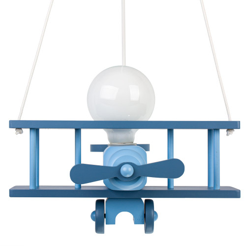 Lampadario a sospensione per cameretta bimbo, aereo in legno 32cm X 30 cm. Colore celeste.