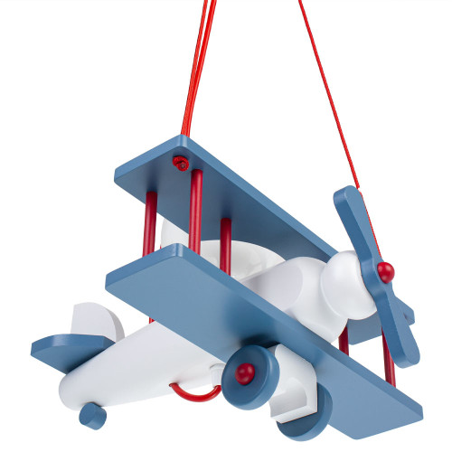 Lampadario a sospensione per cameretta bimbo, aereo in legno 32cm X 30 cm. Colore bianco/blu/rosso