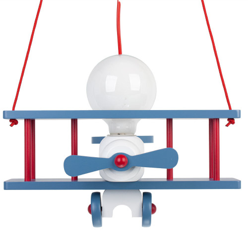 Lampadario a sospensione per cameretta bimbo, aereo in legno 32cm X 30 cm. Colore bianco/blu/rosso