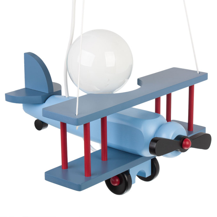 Lampadario a sospensione per cameretta bimbo, aereo in legno 32cm X 30 cm. Colore celeste/blu/rosso