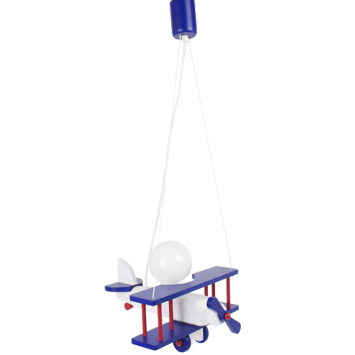 Lampadario a sospensione per cameretta bimbo, aereo in legno 32cm X 30 cm. Colore bianco/blu/rosso