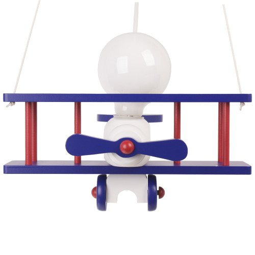 Lampadario a sospensione per cameretta bimbo, aereo in legno 32cm X 30 cm. Colore bianco/blu/rosso