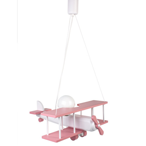 Lampadario a sospensione per cameretta bimbo, aereo in legno 45cm X 42 cm.Colore rosa/bianco.
