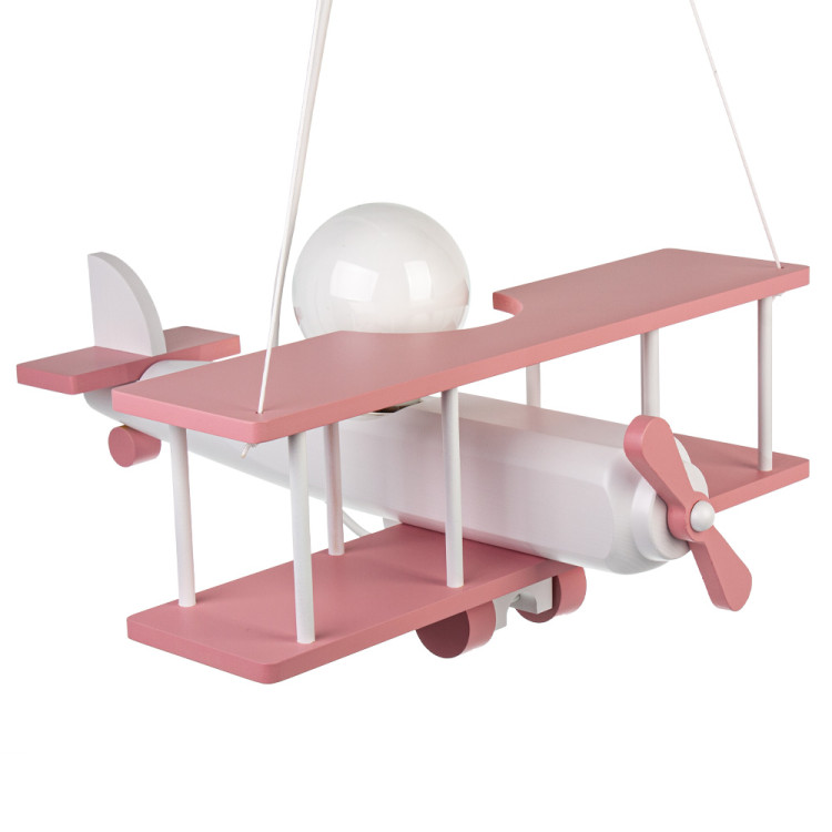 Lampadario a sospensione per cameretta bimbo, aereo in legno 45cm X 42 cm.Colore rosa/bianco.