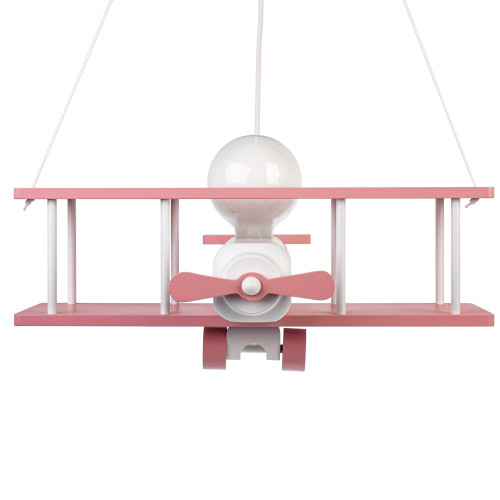 Lampadario a sospensione per cameretta bimbo, aereo in legno 45cm X 42 cm.Colore rosa/bianco.