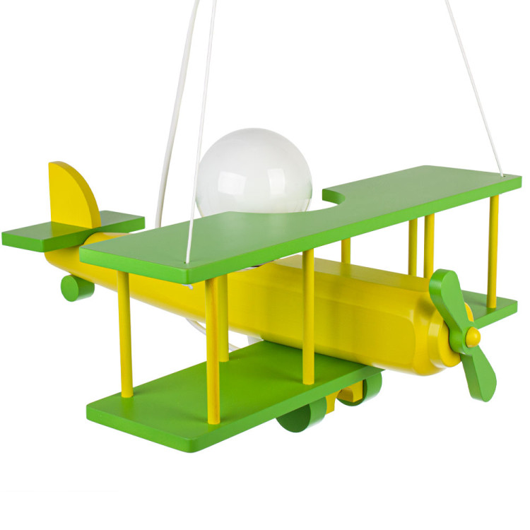 Lampadario a sospensione per cameretta bimbo , aereo in legno 45cm X 42cm. Colore giallo/verde