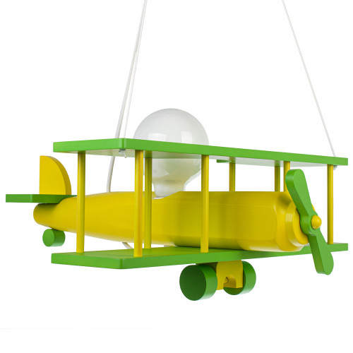 Lampadario a sospensione per cameretta bimbo , aereo in legno 45cm X 42cm. Colore giallo/verde 2