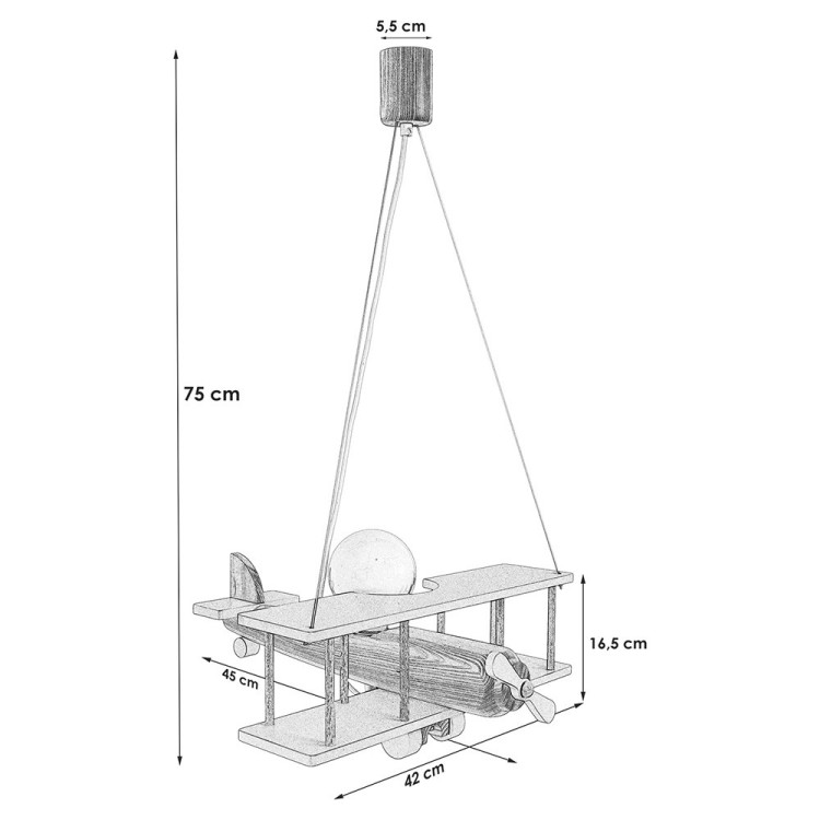 misure Lampadario a sospensione per cameretta bimbo, aereo in legno 45cm X 42 cm