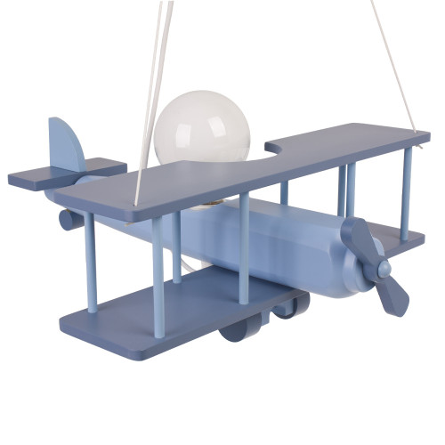 Lampadario a sospensione per cameretta bimbo, aereo in legno 45cm X 42 cm. Colore celeste.