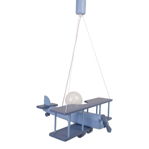 Lampadario a sospensione per cameretta bimbo, aereo in legno 45cm X 42 cm. Colore celeste.