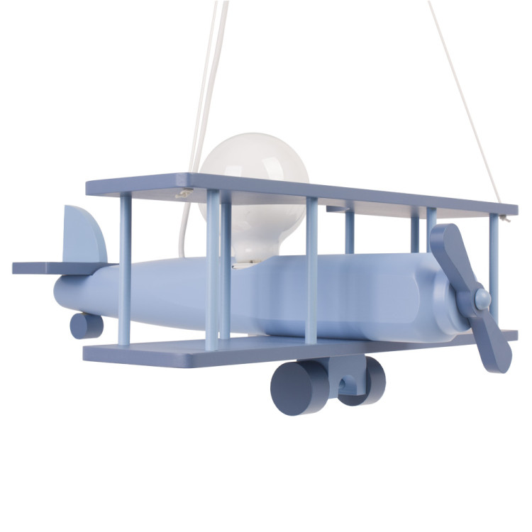 Lampadario a sospensione per cameretta bimbo, aereo in legno 45cm X 42 cm. Colore celeste.