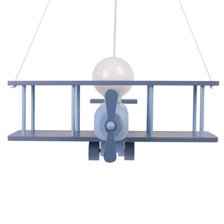 Lampadario a sospensione per cameretta bimbo, aereo in legno 45cm X 42 cm. Colore celeste.
