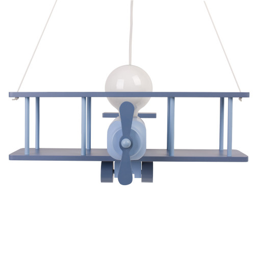 Lampadario a sospensione per cameretta bimbo, aereo in legno 45cm X 42 cm. Colore celeste.