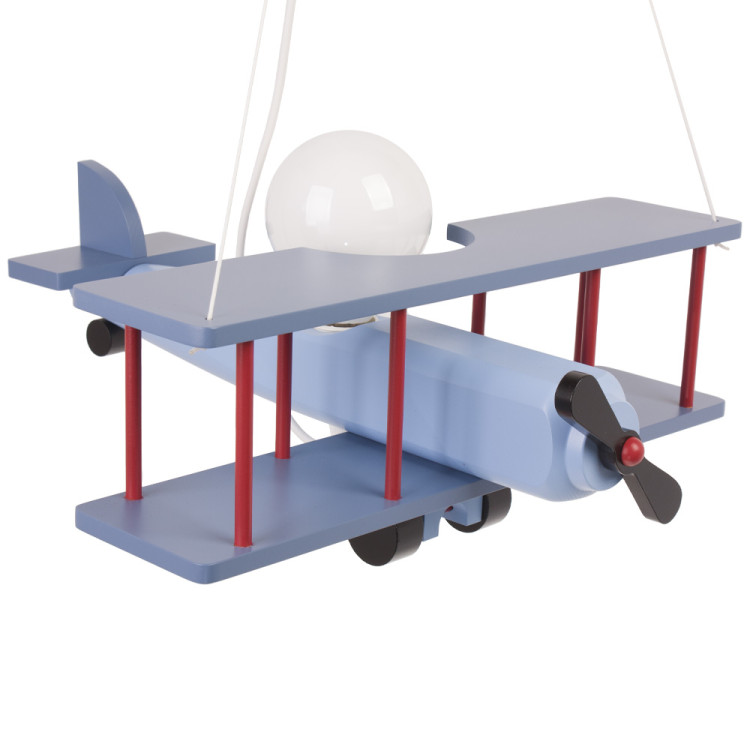 Lampadario a sospensione per cameretta bimbo , aereo in legno 45cm X 42cm. Colore celeste/rosso